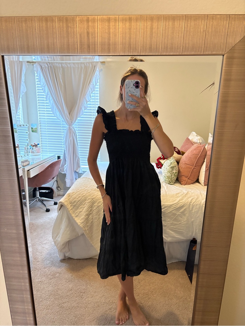 Hill House Black Ruffle Strap Midi Dress